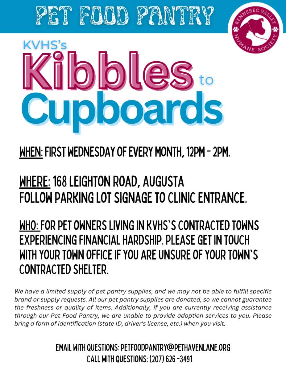 Petfood Pantry first and third Wednesday of the Month 12PM - 2PM.